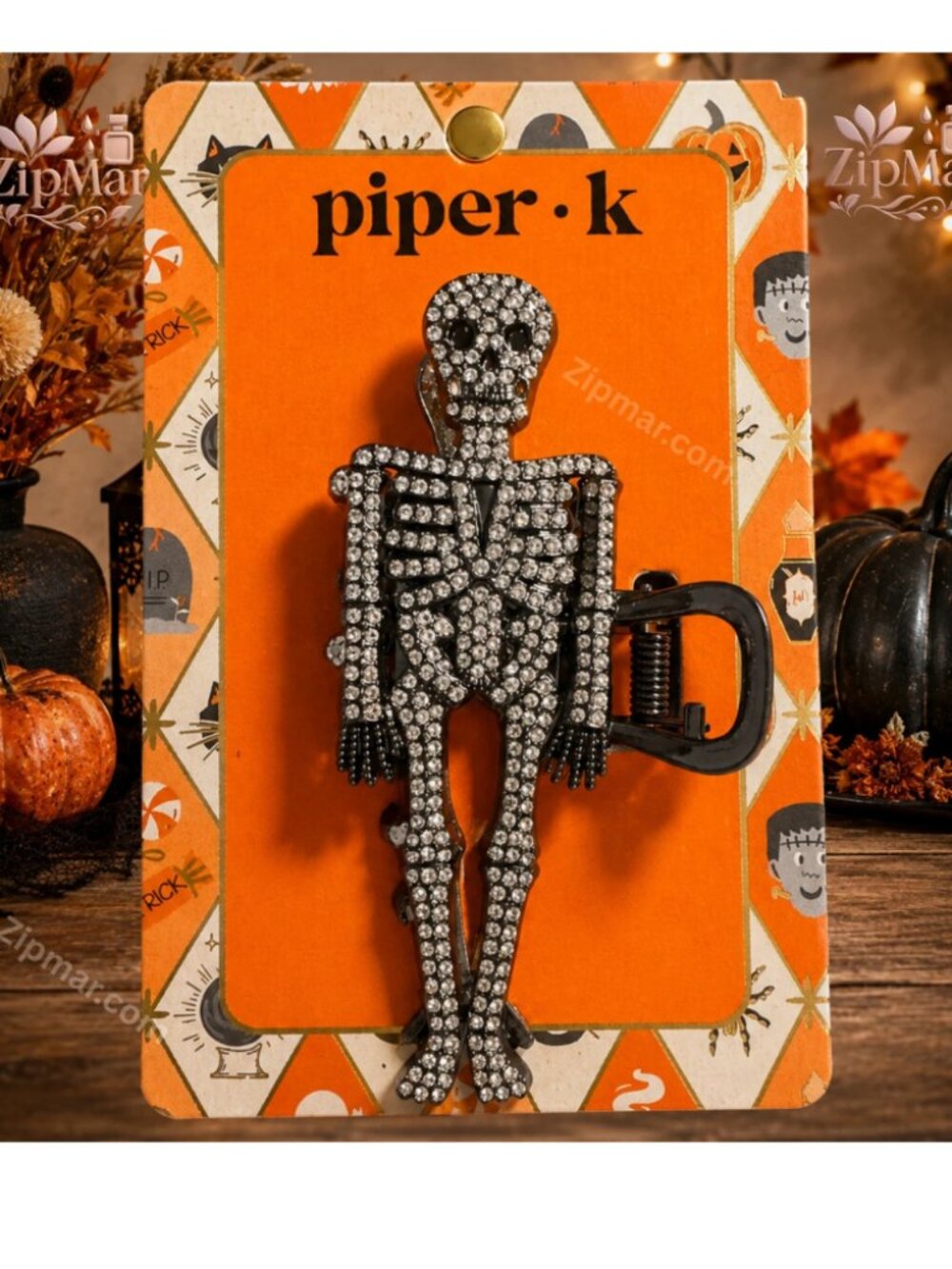New Piper K Skeleton Hair Claw Clip Halloween Rhinestone Full Body Metal NWT